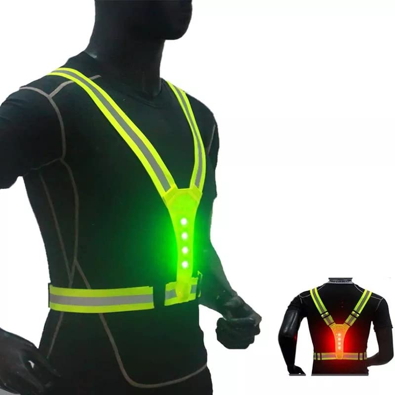 LED Reflective Vest Gear/Running Biking Cycling Reflective Night Vest Green/6 Hours use time/USB Rechargeable/Adjustable Fit/LED Reflective Safety Vest for Men Women and Kids (GREEN) - BeesActive Australia