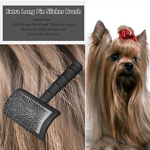 Extra Long Pin Slicker Brush for Large Dog Matted Hair, Grooming Wire Brush for Pets Shedding Mats, Cats Deshedding and loose Hair,Removes Thick Undercoat,Tangled Hair, Undercoat and Floating Hair Black - BeesActive Australia