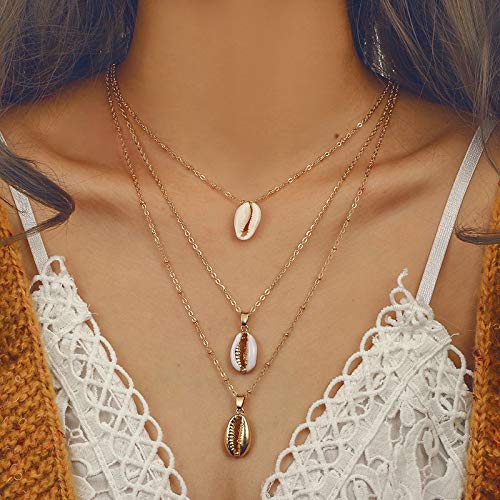 Hannah Boho Shell Layered Necklaces Gold Short Pendant Necklaces Chain Jewelry for Women and Girls - BeesActive Australia