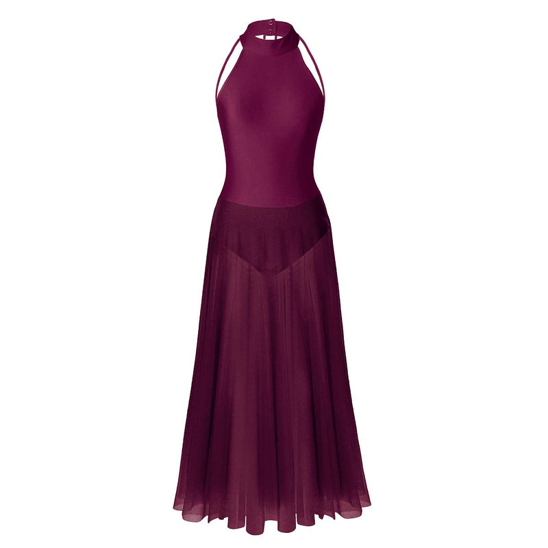 [AUSTRALIA] - dPois Womens Adult Mock Neck Sleeveless Lyrical Ballet Dance Camisole Leotard Tulle Mesh Dress Dancewear Costume XX-Large(Bust: 35.0"/88cm) Burgundy 