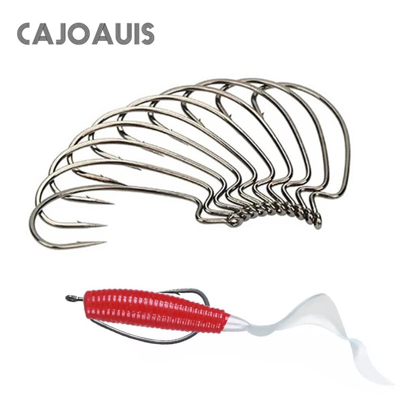 Cajoauis 100Pcs Offset Worm Fishing Hooks Black Jig Fish Hooks Size1# 2# 1/0 2/0 3/0 4/0 5/0 - BeesActive Australia