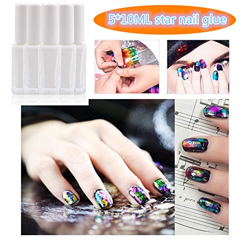 XICHEN 5 Bottles Professiona Nail Art Glue for Beauty False Adhesive Transfer Tips Decorations Adhesive Transparent 10 ML(0.34 oz)/Bottles - BeesActive Australia