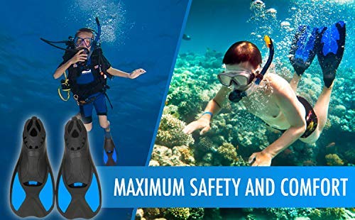 Comfecto Swimming Fins Short Floating Training Fins for Kids and Adults, Thermoplastic Rubber Pool Fins for Swimming Diving Snorkeling Watersports Blue XX-Small - BeesActive Australia