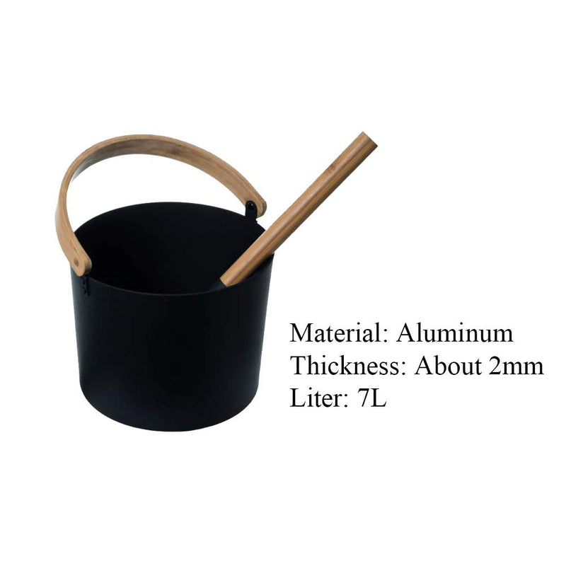Kisbeibi 2Pcs Aluminum Sauna Bucket and Ladle Set Portable,Sauna Bucket and Long Handle Ladle Cedar,Sauna Steam Water Accessories,Bath Accessories Supplies,Accessories for Sauna Steam Room(Black) Black - BeesActive Australia