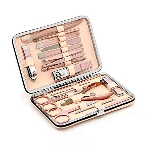 Nail Clippers by Scienbeauty Professional 18 in 1 Manicure Pedicure Kit for Fingernails Toenails Grooming, Stainless Steel with Leather Case (Pink) Pink - BeesActive Australia
