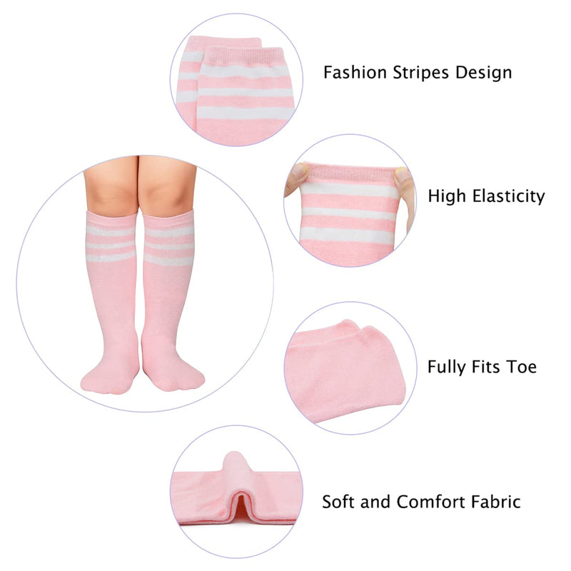 Durio Kids Soccer Socks Soft Cotton Toddler Soccer Socks for Boys and Girls Knee High Sports Tube Socks One Size 01 Pink W White - BeesActive Australia