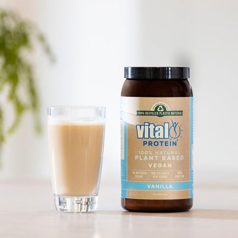 Vital Plant Protein Vanilla 500GM | 100% Plant Protein | Vegan Powder | Pea Protein | Gluten & Dairy Free | Natural | Complete Amino Acid Profile - BeesActive Australia