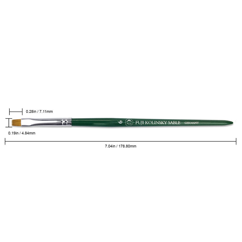 Fuji Kolinsky Sable Brush (Short Flat Shaped, Green Handle) Size # 6 - BeesActive Australia