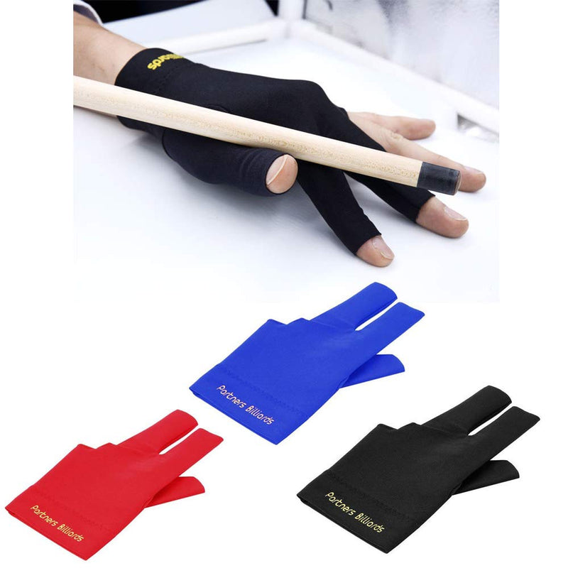 Comidox 3Pcs Man Woman Elastic Lycra Left Hand 3 Fingers Billiard Cue Glove for Shooters Carom Pool Snooker Cue Sport Red&Blue&Black - BeesActive Australia