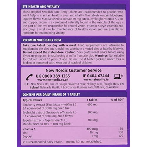 New Nordic Blueberry Eyebright Plus Mega Strength - One-A-Day Tablets - 30 Tablets - Natural Eye Supplement Tablets - Suitable for Women and Men - Vegan & Gluten Free formula for Optimal Eye Care - BeesActive Australia