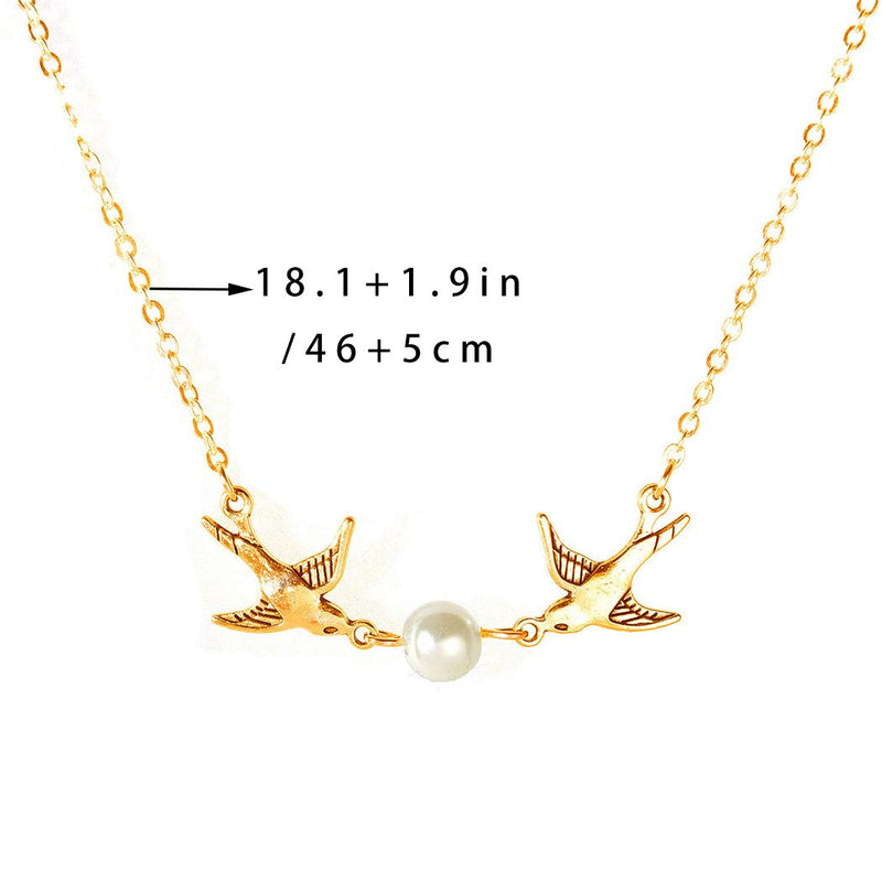 Aetorgc Retro Necklace Chain Bird and Pearl Pendant Necklaces Jewelry for Women and Girls (Gold) Gold - BeesActive Australia