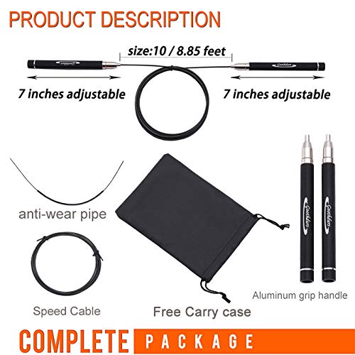 Goothdurs Speed Jump Rope Tangle-Free with Ball Bearing - Adjustable & Self-Locking Aluminum Skipping Ropes with Carrying Pouch Ideal for Crossfit Training, Boxing, and MMA Workouts A1.1-Black 10 ft(for Height>5'9") - BeesActive Australia