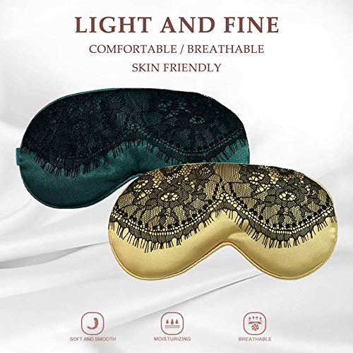 Ayygift 2Pack Soft Silk Sleeping Mask Pretty Lace Eye Mask Good Sleep Eyeshade Eye Cover (Yellow Dark Green) Lace 2pack_yellow Dark Green - BeesActive Australia