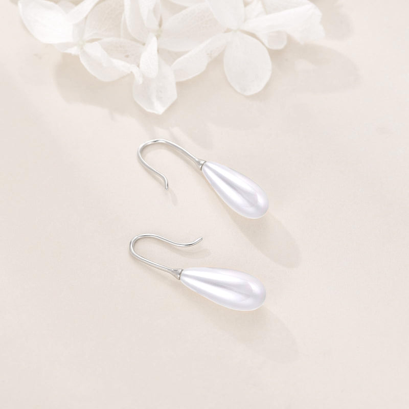 Pearl Threader Earrings 925 Sterling Silver Long Piercing Pearl Tassel Drop Dangle Ear Line Eardrop Earrings Jewelry for Women Teen Girls Pull through pearl earrings - BeesActive Australia