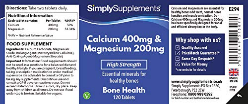Calcium 400mg & Magnesium 200mg | Support for Bone Health and Muscle Function | Vegan & Vegetarian Friendly | 120 Tablets | Manufactured in The UK - BeesActive Australia