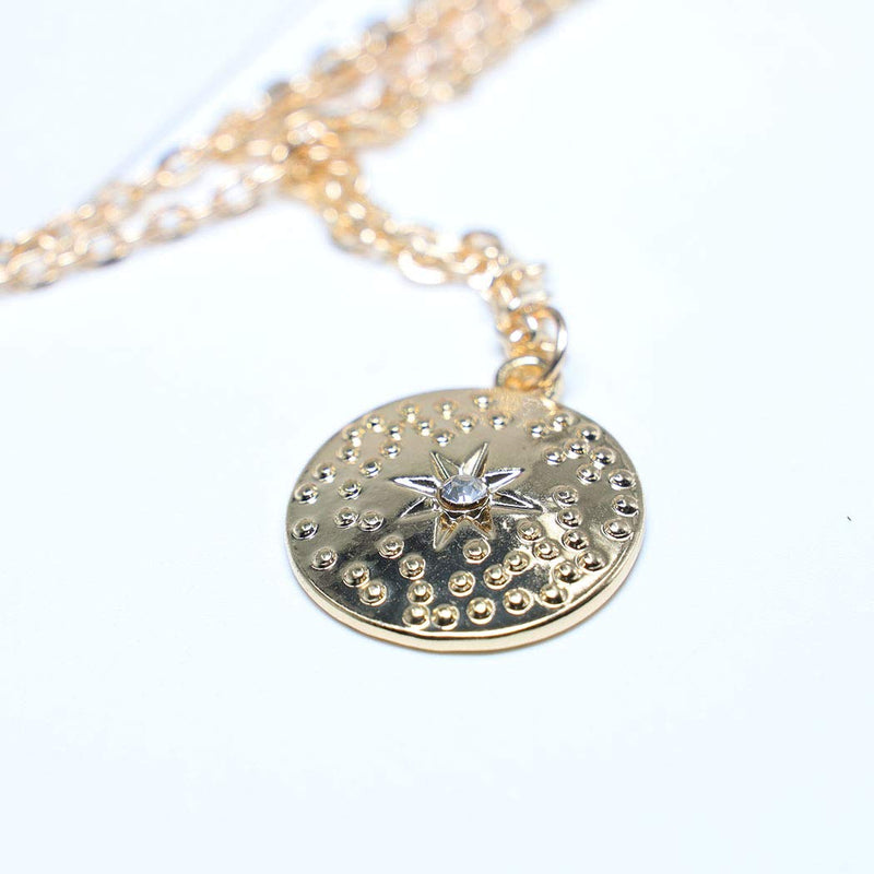TseanYi Medallion Sun Pendant Necklace Layering Gold Coin Disc Necklace Chain CZ Moon Charm Chain Necklace Boho Jewelry for Women and Girls - BeesActive Australia