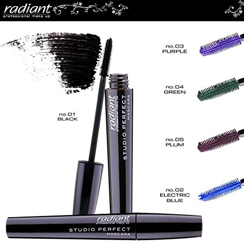 Radiant Professional Studio Perfect Volume Mascara, with Silicone Brush & Natural Wax For Healthy Voluminous Lashes, Cruelty Free, Lash Lengthening, 0.30 ounces, Purple (03) 03 PURPLE - BeesActive Australia