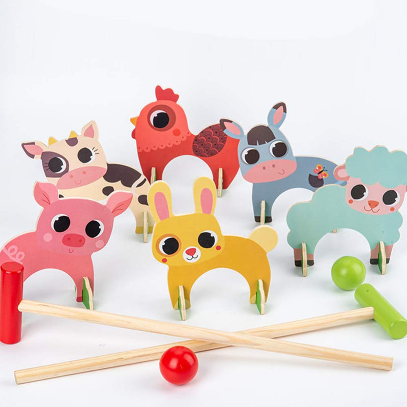 TOYANDONA Kids Croquet Set, Cartoon Wooden Animal Croquet Set Funny Lawn Games for Boys Girls - BeesActive Australia