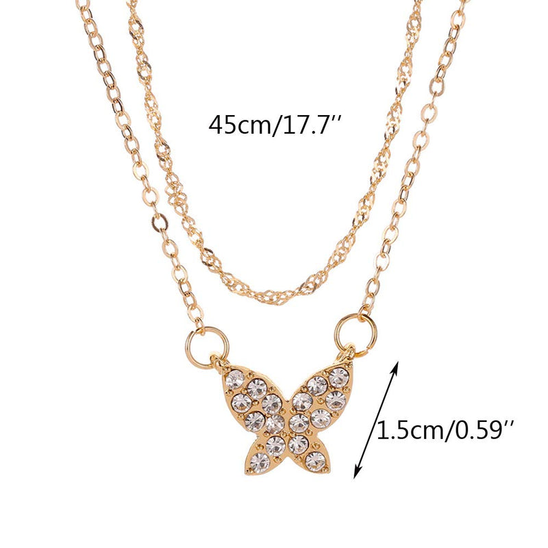 Missgrace Fashion Buttertfly Simple Dainty Layered Necklace Butterfly Rhinestones Pendant Necklaces Jewelry for Women and Girls - BeesActive Australia