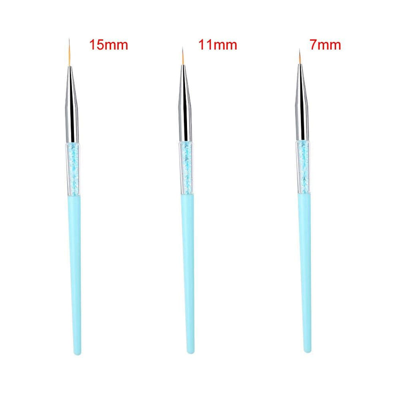 Nail Art Pen,3pcs Nail Art Dotting Liner Brush UV Gel Painting Pen Drawing Tool Set Rhinestone Handle(Blue) Blue - BeesActive Australia