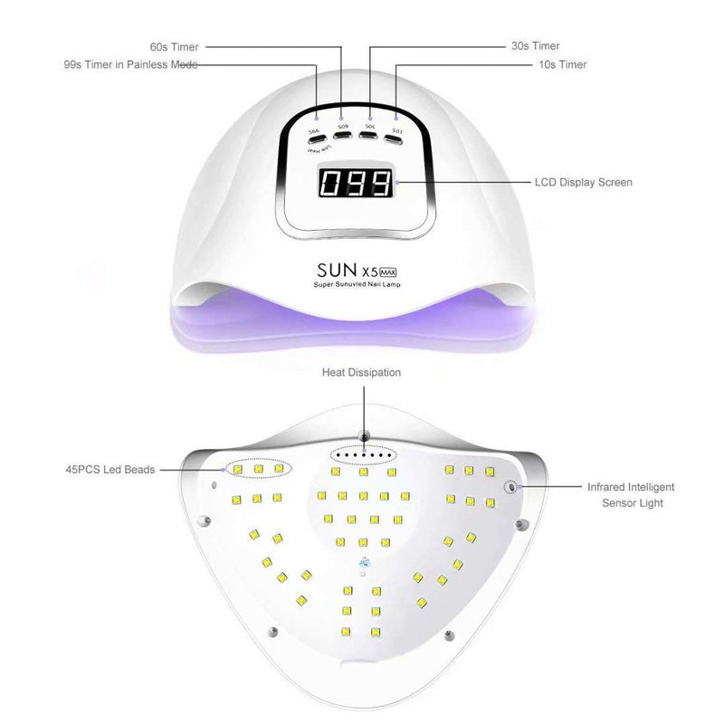 UV Gel Nail Lamp,150W UV Nail Dryer LED Light for Gel Polish-4 Timers Professional Nail Art Accessories,Curing Gel Toe Nails,White,1PK - BeesActive Australia