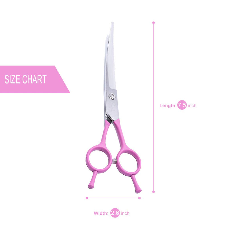 LovinPet 7.5" Left/Right-Handed Pet Curved Dog Scissor/Safety Blunt-tip Grooming Curved Dog Shear/Professional Home Pet Trimming Dog Grooming Scissors for Dogs and Cats (Easy Use) Pink ( Stainless Steel ) - BeesActive Australia