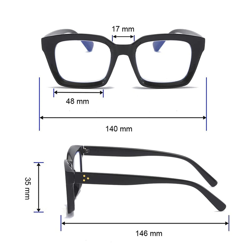 MMOWW 3-Pack Oversized Reading Glasses for Women - Anti Blue Light Glasses with Square Frame +2.0 Black+blue+leopard 2.0 x - BeesActive Australia