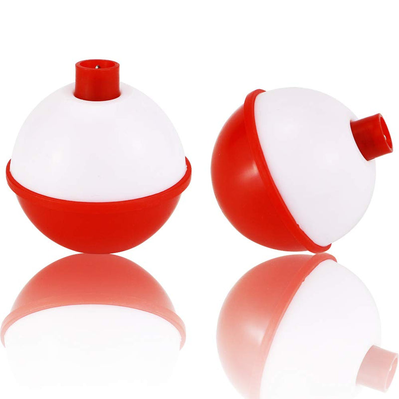 [AUSTRALIA] - Owevvin 50 Pack Bobber Bulk Hard ABS Fishing Float, 1 and 1.5 Inch Fishing Bobbers Snap-on Floats, Red and White 