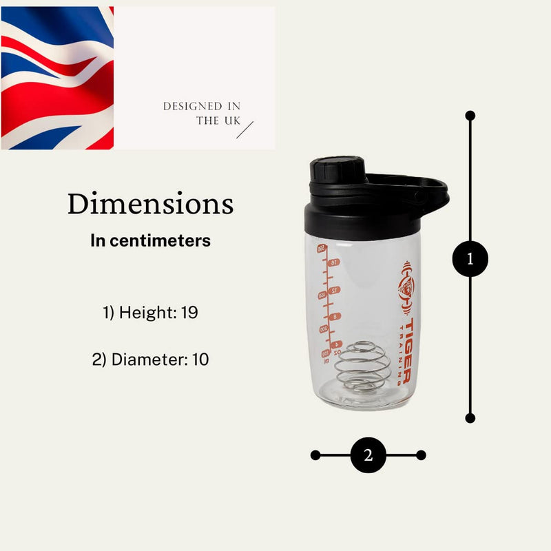 Tiger Training Cleanshake the Original Odor Free Glass Protein Shaker Bottle 700ml - Dishwasher Safe - No More Bad Smells - Easy Clean - Mixer Ball Included - BPA Free - Matt Black and Orange - BeesActive Australia