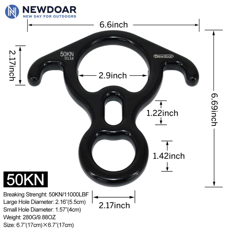 NewDoar 50KN 11000 LBF Rescue Figure,8 Descender Large Bent-Ear Belaying and Rappelling Gear Belay Device for Rock Climbing, Aerial Dance,Ziplining and Peak Rescue 7075 Aluminum Alloy black - BeesActive Australia
