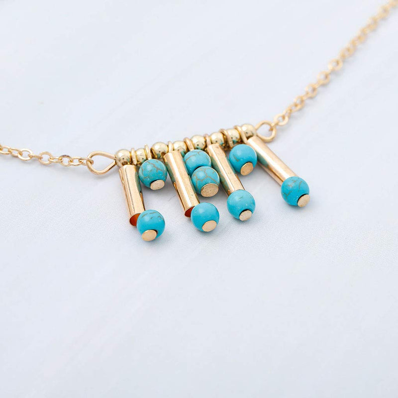 Yalice Layered Turquoise Necklace Chain Round Disc Pendant Necklaces Jewelry for Women and Girls Gold - BeesActive Australia