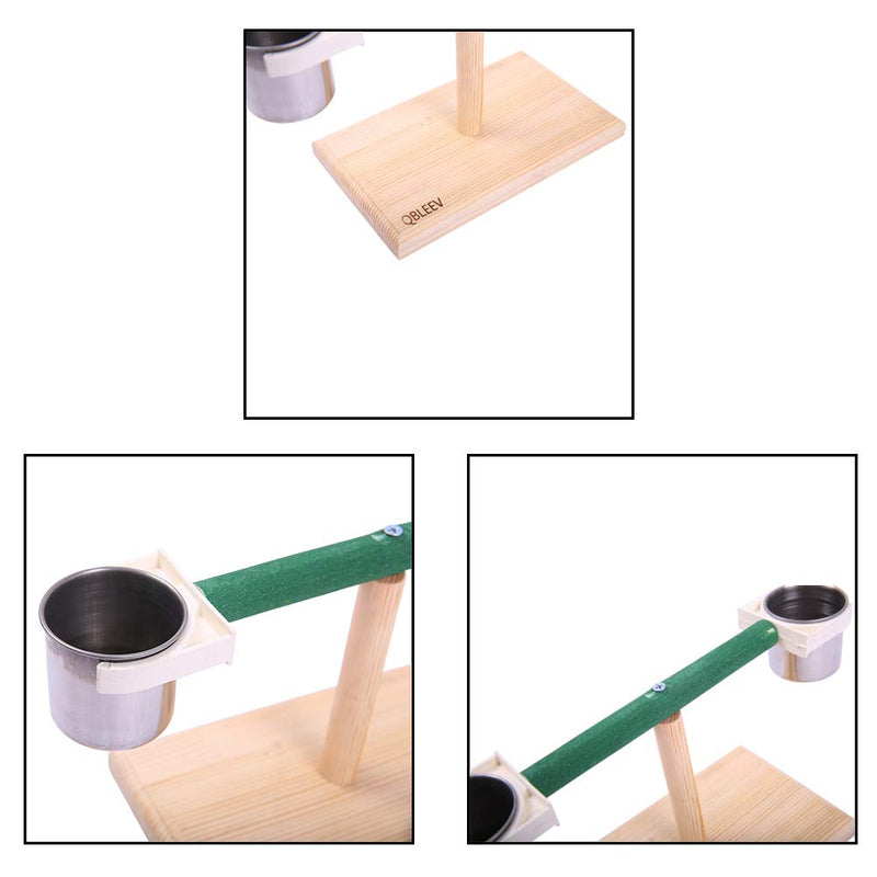 QBLEEV Bird Play Stands with Feeder Cups Dishes, Tabletop T Parrot Perch Shelf, Wood Playstand Portable Training Playground, Bird Cage Toys Accessories for Small Cockatiels, Conures, Parakeets, Finch bird t stand perch - BeesActive Australia