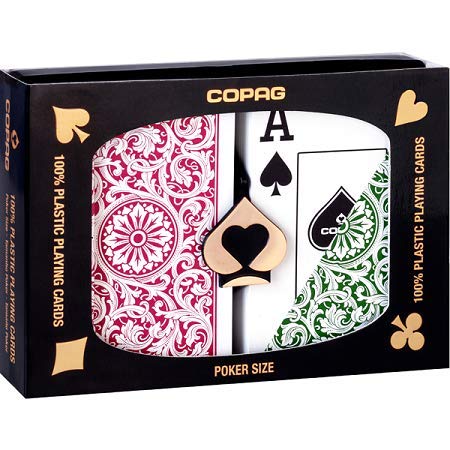 [AUSTRALIA] - Copag 1546 Design 100% Plastic Playing Cards, Poker Size Jumbo Index Green/Burgundy Double Deck Set 