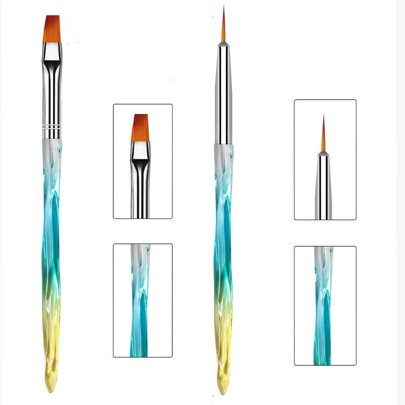 MWOOT Nail Art Brushes, 10pcs Acrylic Gel Nail Builder Drawing Painting Brushes Pen Set, Professional Nail Liner Tools-Blue - BeesActive Australia
