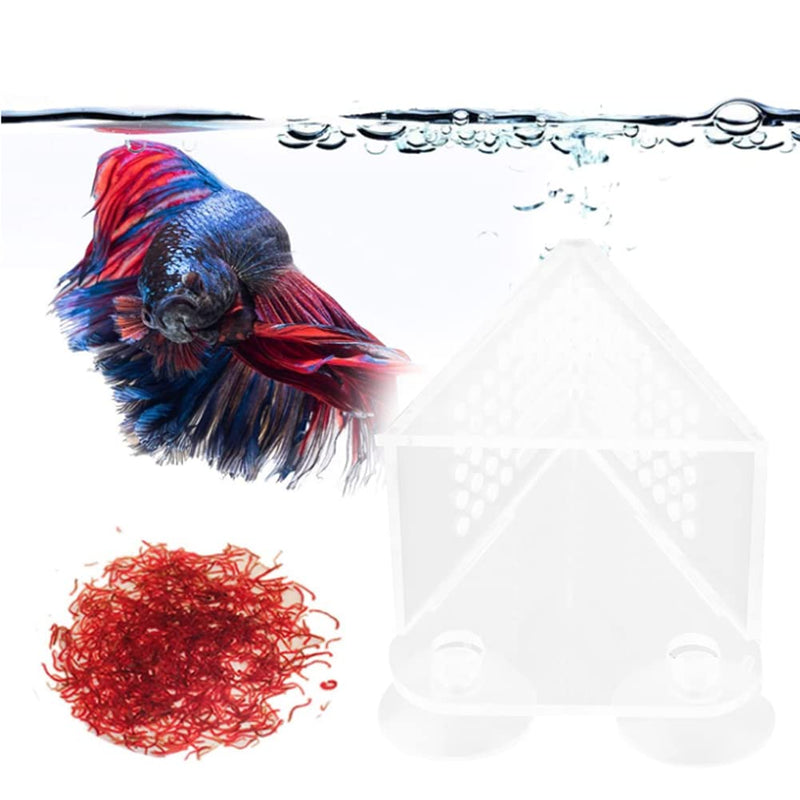 Pssopp Aquarium Cone Red Worm Feeder Fish Tank V-Shape Brine Shrimp Feeder Acrylic Fish Feeding Cup with Suction Cups and Tweezer - BeesActive Australia