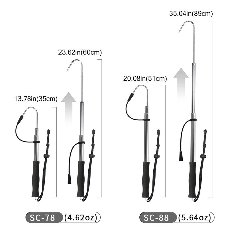 SAN LIKE Telescopic Fishing Gaff,Aluminum/Fiberglass Pole with Nonslip Handle,Stainless Steel Hook with M8 Screw, Fish Gaff can Float When Extending - Good for Freshwater and Saltwater Fishing Aluminium Alloy-11.4-24inch(Float) - BeesActive Australia