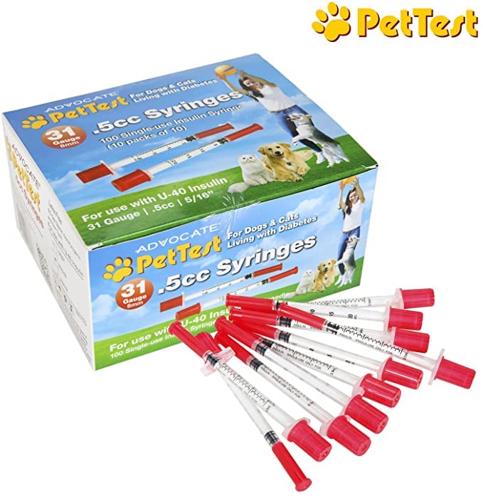 Advocate PetTest U-40 Pet Insulin Syringes Thin 31G 1/2CC, 0.5cc 5/16" for Dogs and Cats 100-Pack 0.5 cc (1/2 cc) 100 pack - BeesActive Australia