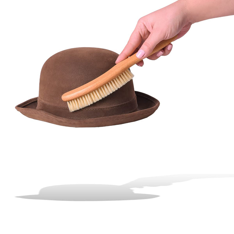Valentino Garemi Traditional Hat Cleaning Brush | Remove Dust, Dry Stains, Rain Spots, Sweat Marks, Pet or Human Hair | Genuine Boar Hair Made in Germany (White Bristles) White Bristles - BeesActive Australia