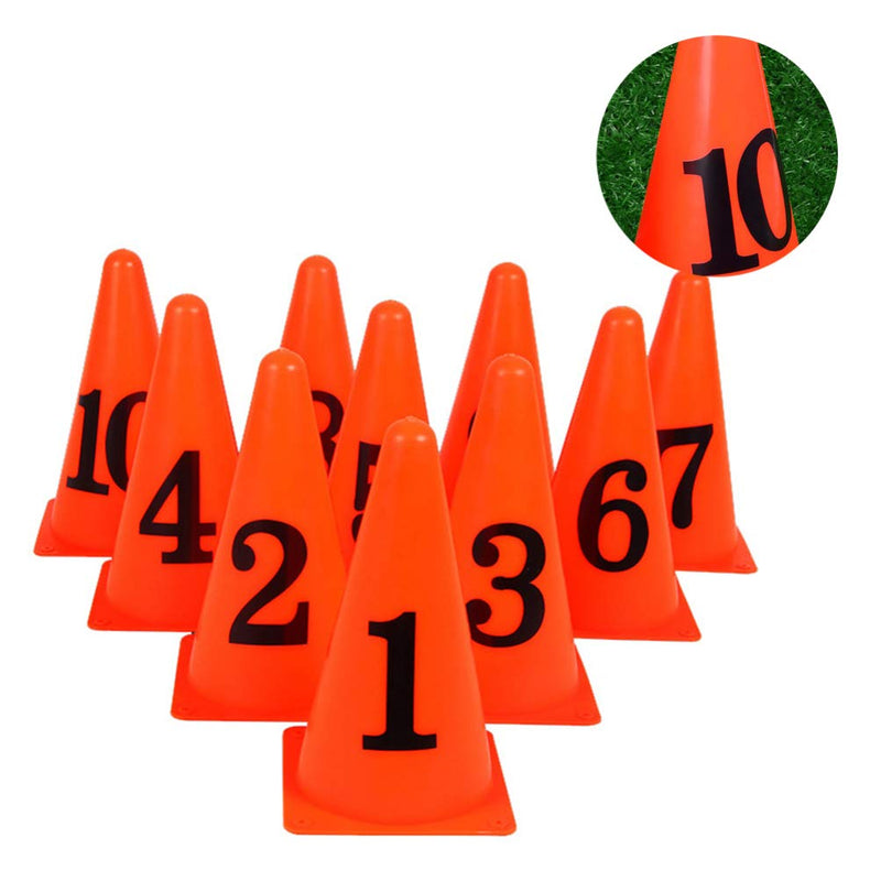 BESPORTBLE 10 Pcs Football Training Cones Plastic Traffic Cones Sport Training Agility Marker Cone with Numbers for Soccer Skating Basketball Indoor Outdoor Game Orange - BeesActive Australia
