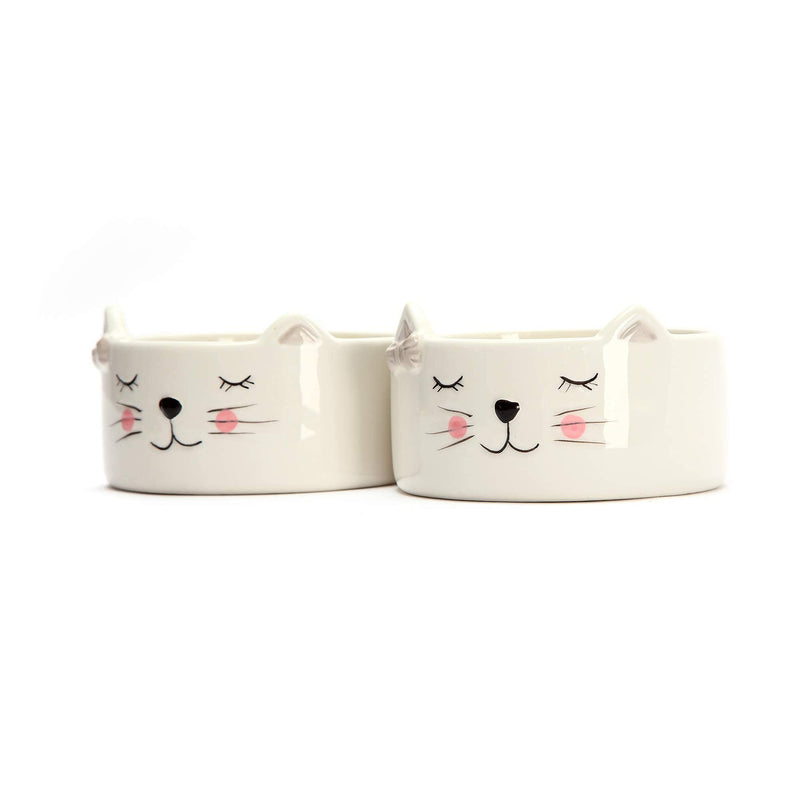 Kurrajong Farmhouse Set of 2 Ceramic cat Food Bowls for Indoor Cats | Two Ceramic Cat Dishes for Food and Water | Cute Kitten Bowls - BeesActive Australia