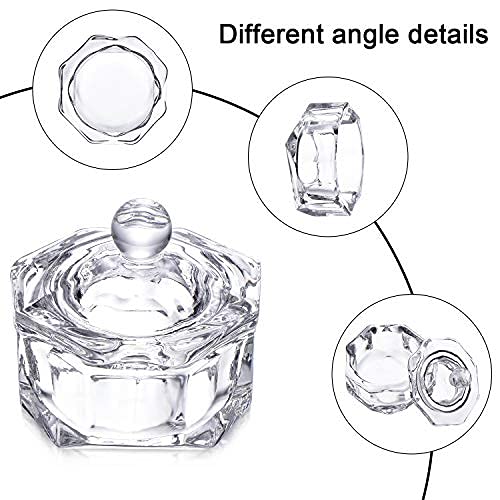 4 Pieces Nail Powder Dish Glass Dappen Dish Clear Liquid Powder Dappen Cup Crystal Heart Shape Glassware with Lid and 5 Pieces Nail Art Brushes for Nail Art Manicure Tools - BeesActive Australia