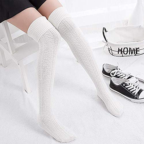 Century Star Women's Casual Athlete Striped Over Knee Thin Thigh High Tights Long Stocking Socks One Size 01 a 1 Pair Pure White - BeesActive Australia