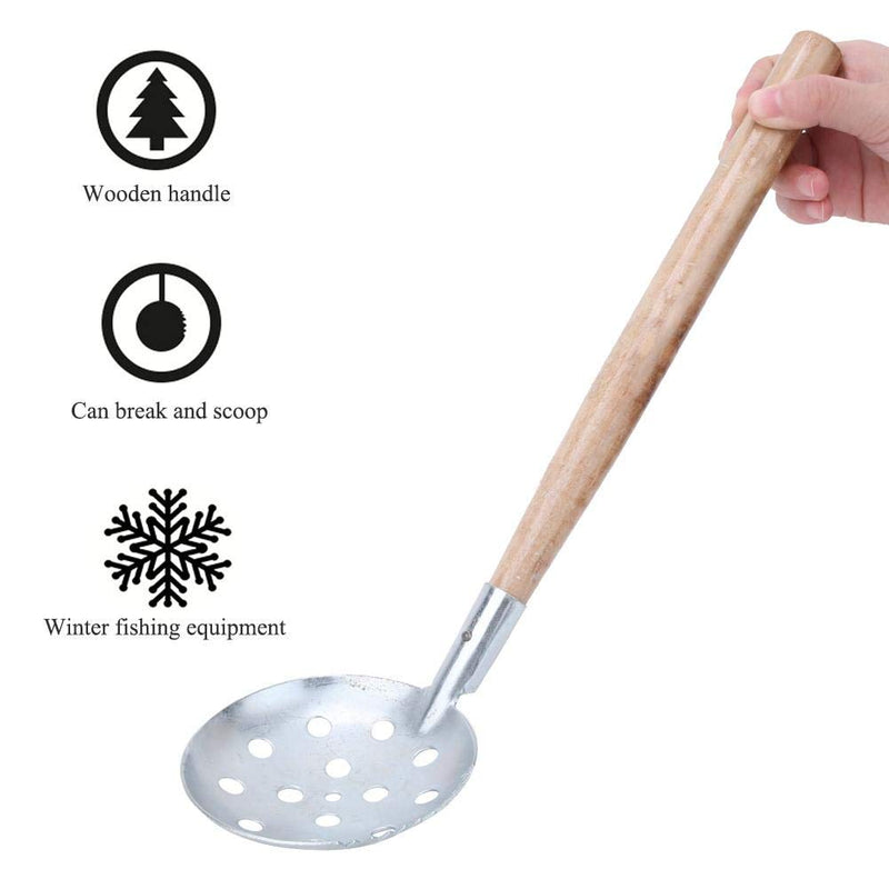 Alomejor 2 Pcs Ice Fishing Scoop Scoop Skimmer Ice Slush Scoop with Wood Handle Winter Outdoor Fishing Shovel Ice Tools,Metal Wood Design - BeesActive Australia