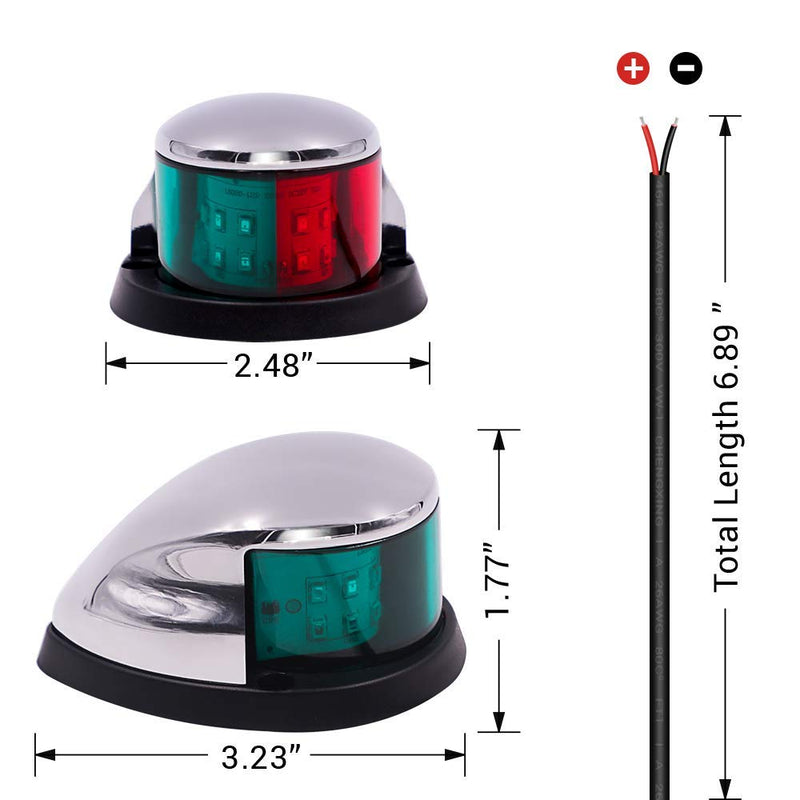 [AUSTRALIA] - Obcursco LED Navigation Lights Deck Mount, New Marine Sailing Lights for Bow Side,Port, Starboard, Pontoons, Chandlery Boat, Yacht, Skeeter, DC 12V (Stainless Steel 02) 