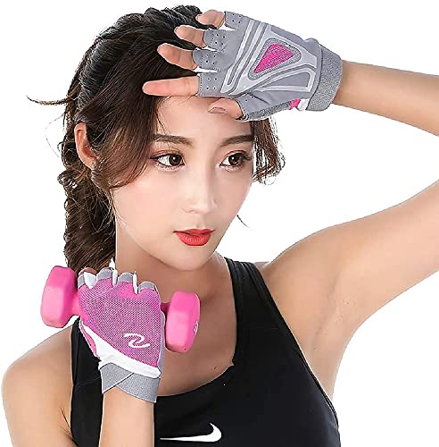 Luwint Women Fingerless Yoga Gloves Non Slip Padded - Barre Pilates Fitness Workout Training Wrist Exercise Accessories Pink Medium - BeesActive Australia