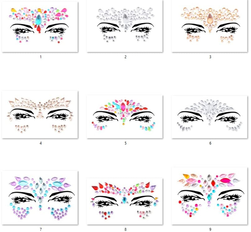 9 PCS Face Gems Adhesive Glitter Jewel Tattoo Sticker Festival Gems Rave Party Body Make Up Z9ZAKMIXA - BeesActive Australia