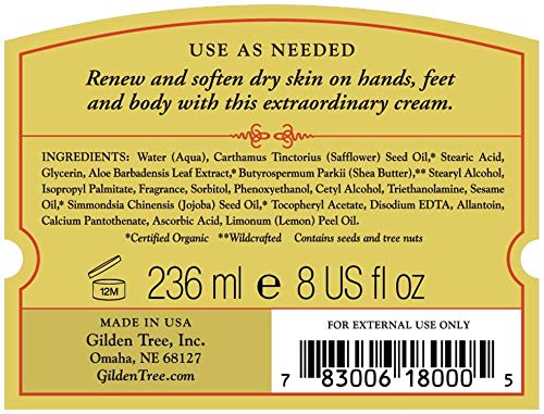 Gilden Tree Nourishing Foot Cream with Organic Aloe Vera and Shea Butter, 8 ounce jar, Heals Dry Skin, Cracked Heels, Calluses and Softens Rough, Flaky Dead Skin - BeesActive Australia