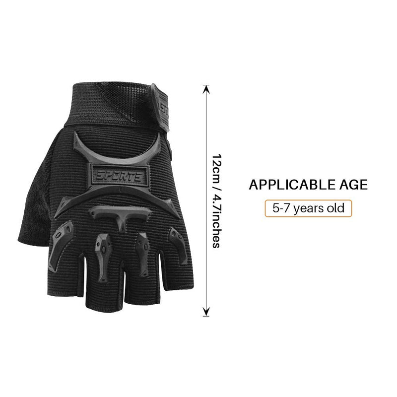Kid Half Finger Fingerless Cycling Gloves Mitten for Child Children Exercise Skate Skateboard Accessories Roller Skating Other Sports Anti-Abrasion No-Slip Black - BeesActive Australia