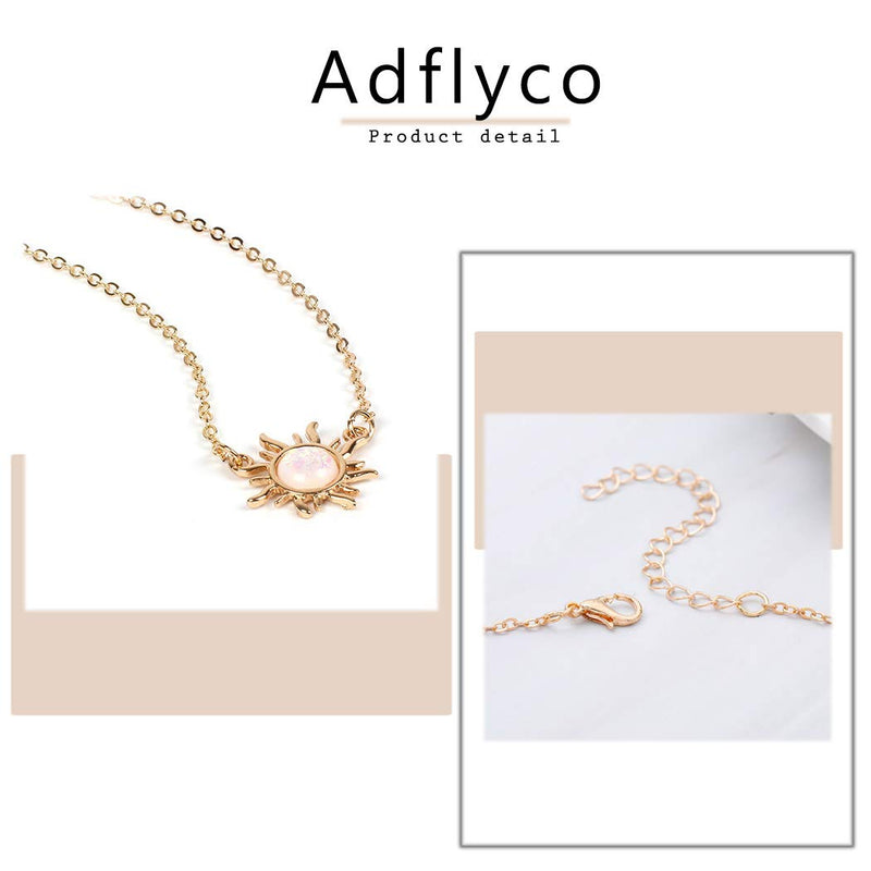 Adflyco Simple Sunflower Necklace Opal Pendant Necklaces Chain Jewelry Adjustable for Women and Girls (Gold) Gold - BeesActive Australia