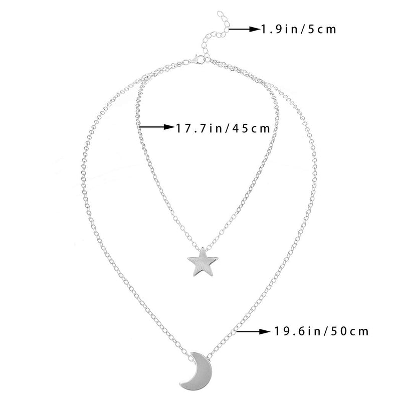 Aetorgc Classy Layered Necklace Chain Star Pendant Necklaces Moon Necklace Jewelry for Women and Girls (Silver) Silver - BeesActive Australia